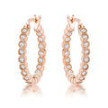 Rose Gold Plated Dotted Clear CZ Round Bezel Hoop Earrings