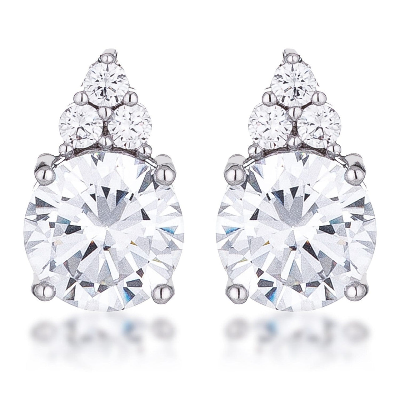 Simple Rhodium Plated 9mm Clear CZ Stud Earring
