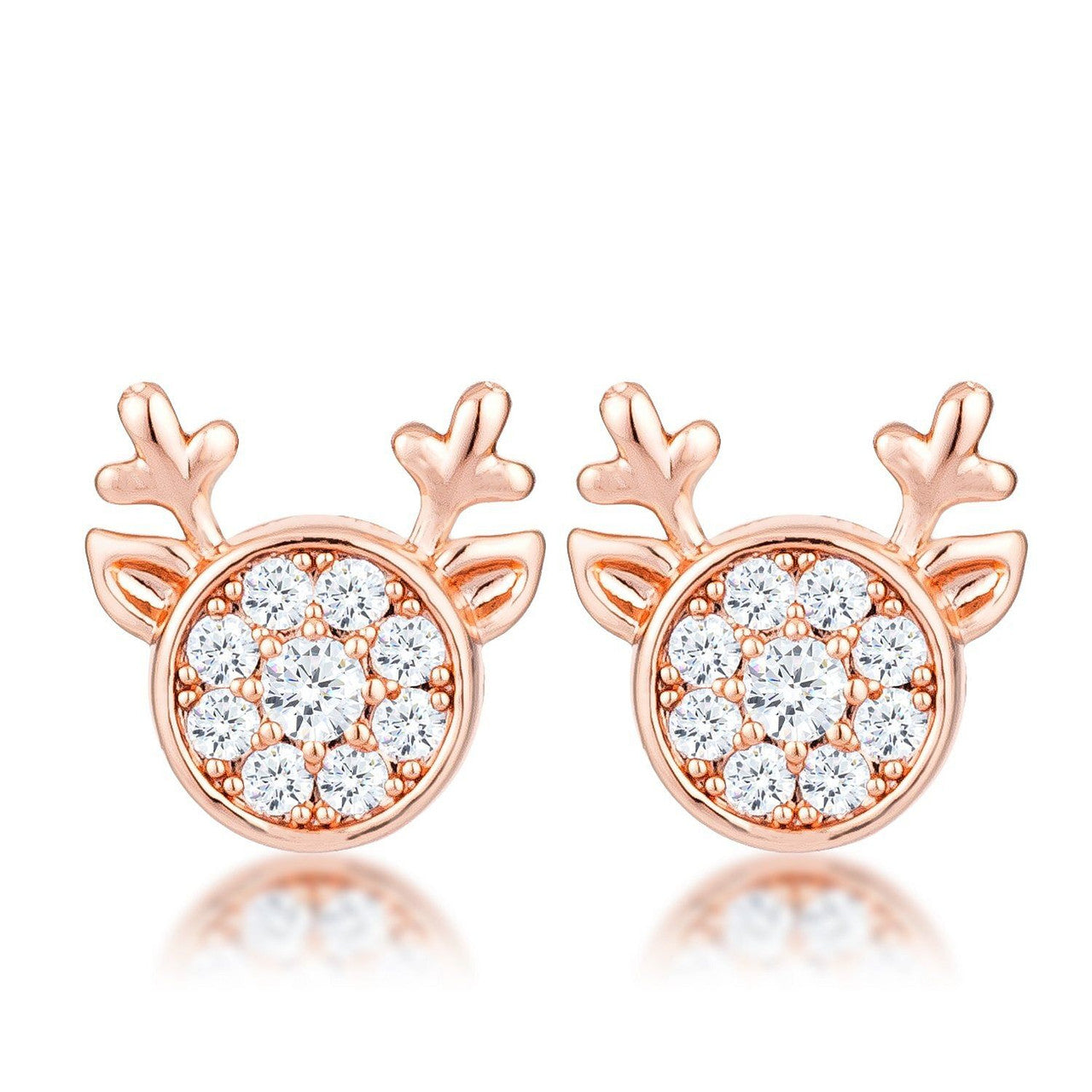 18k Rose Gold Plated Clear CZ Reindeer Earrings